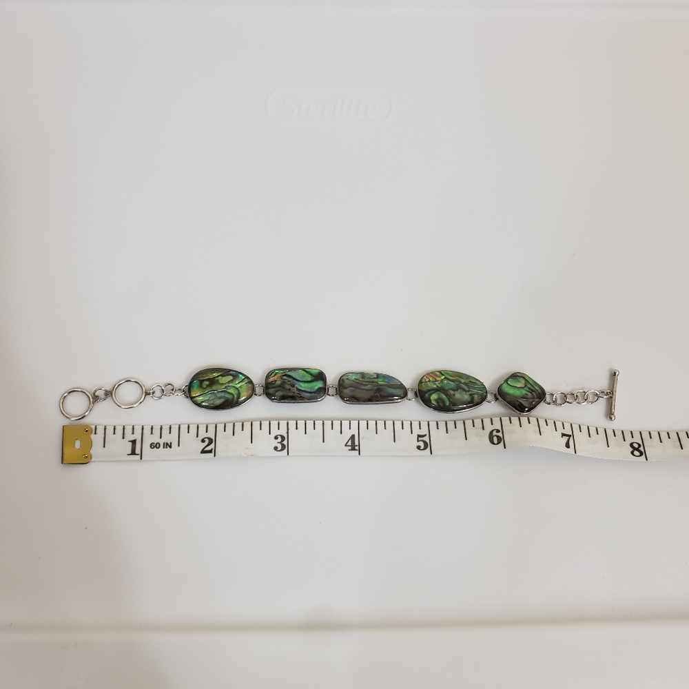 Abalone Shell Bracelet Toggle Closure Silver Color - Picture 4 of 9